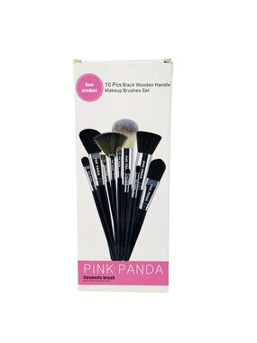 Pink Panda Makeup Brushes 10 Pc Set Wooden Handle Cosmetic Tools